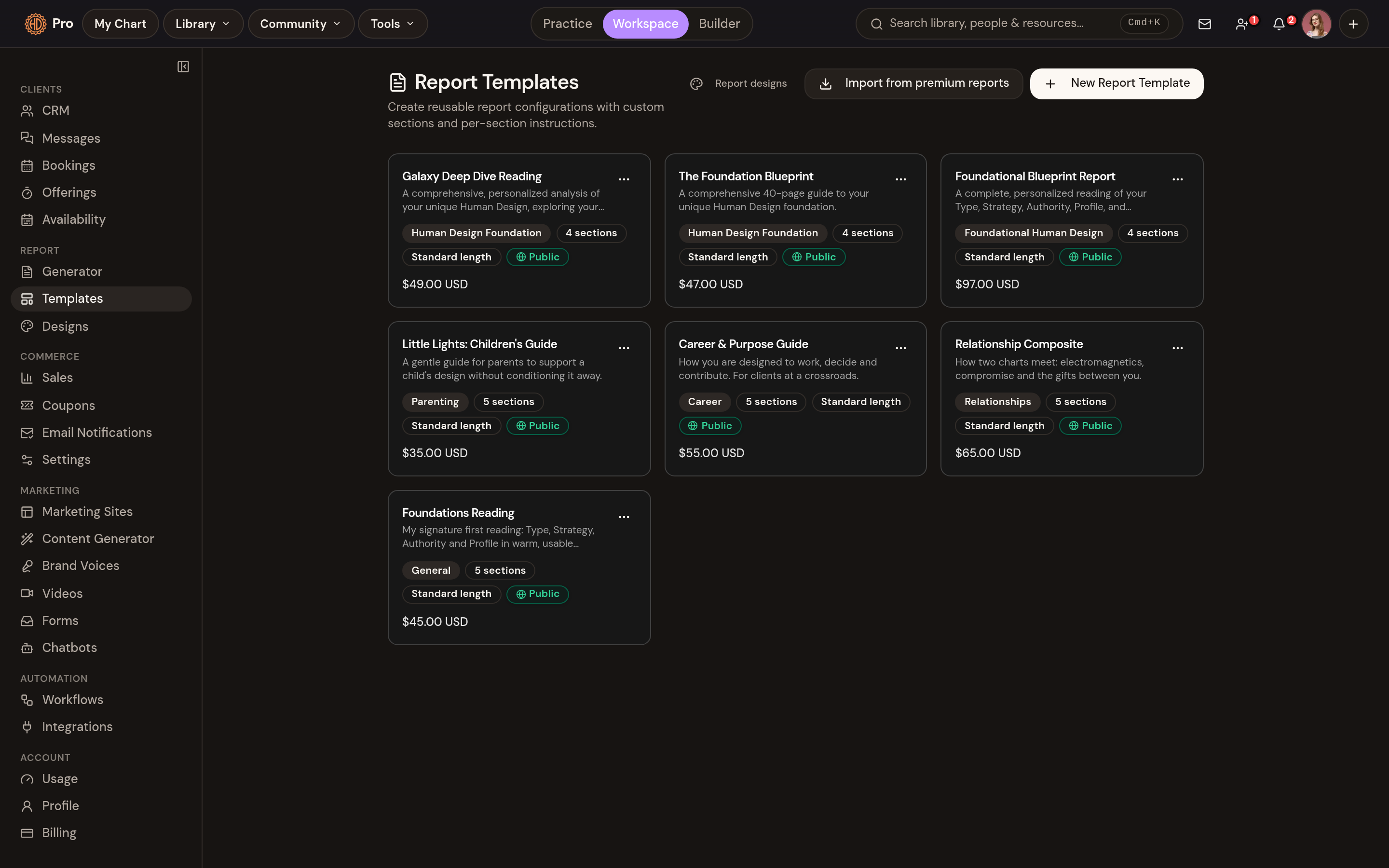 Report templates: build your own or import premium reports