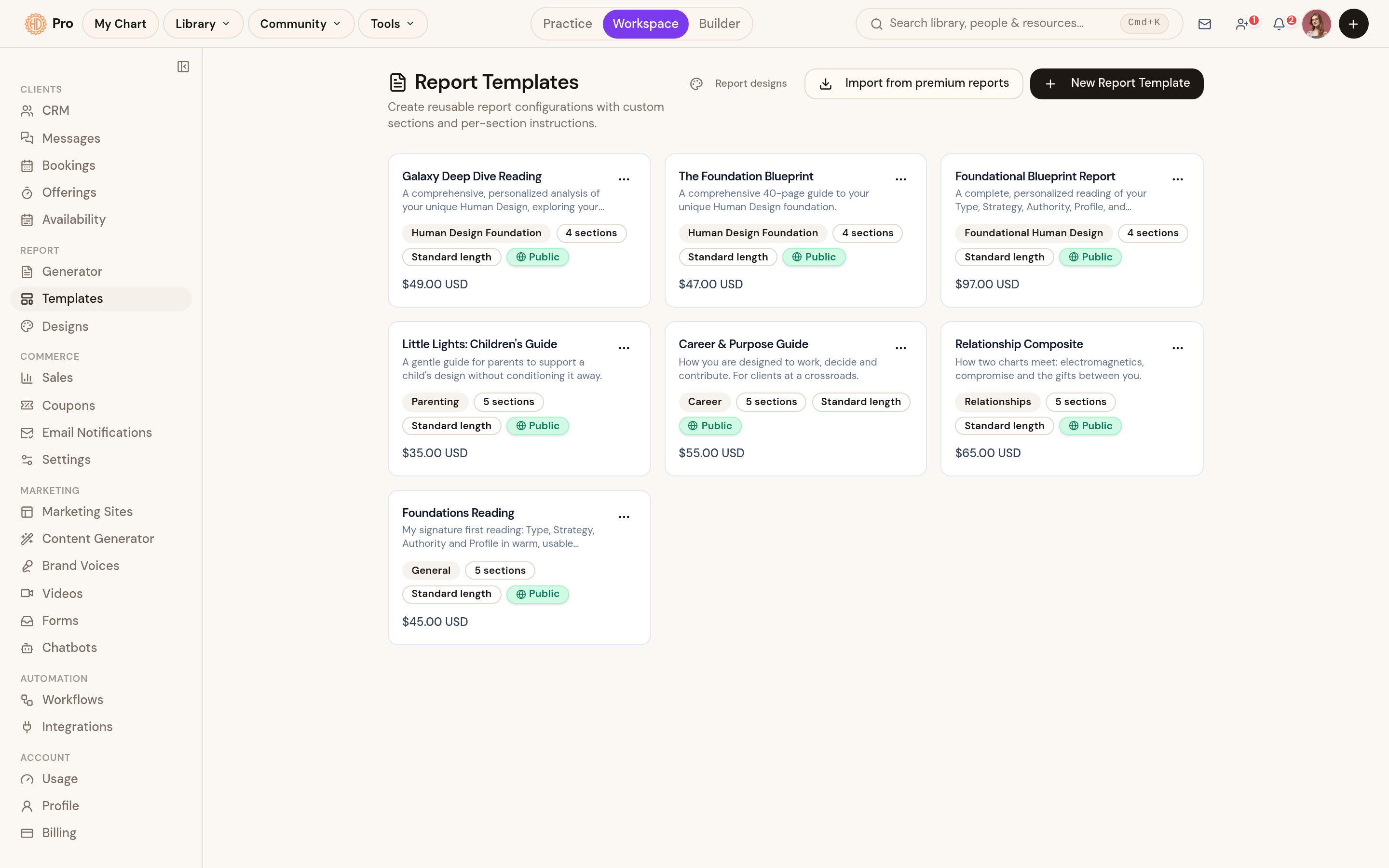 Report templates: build your own or import premium reports