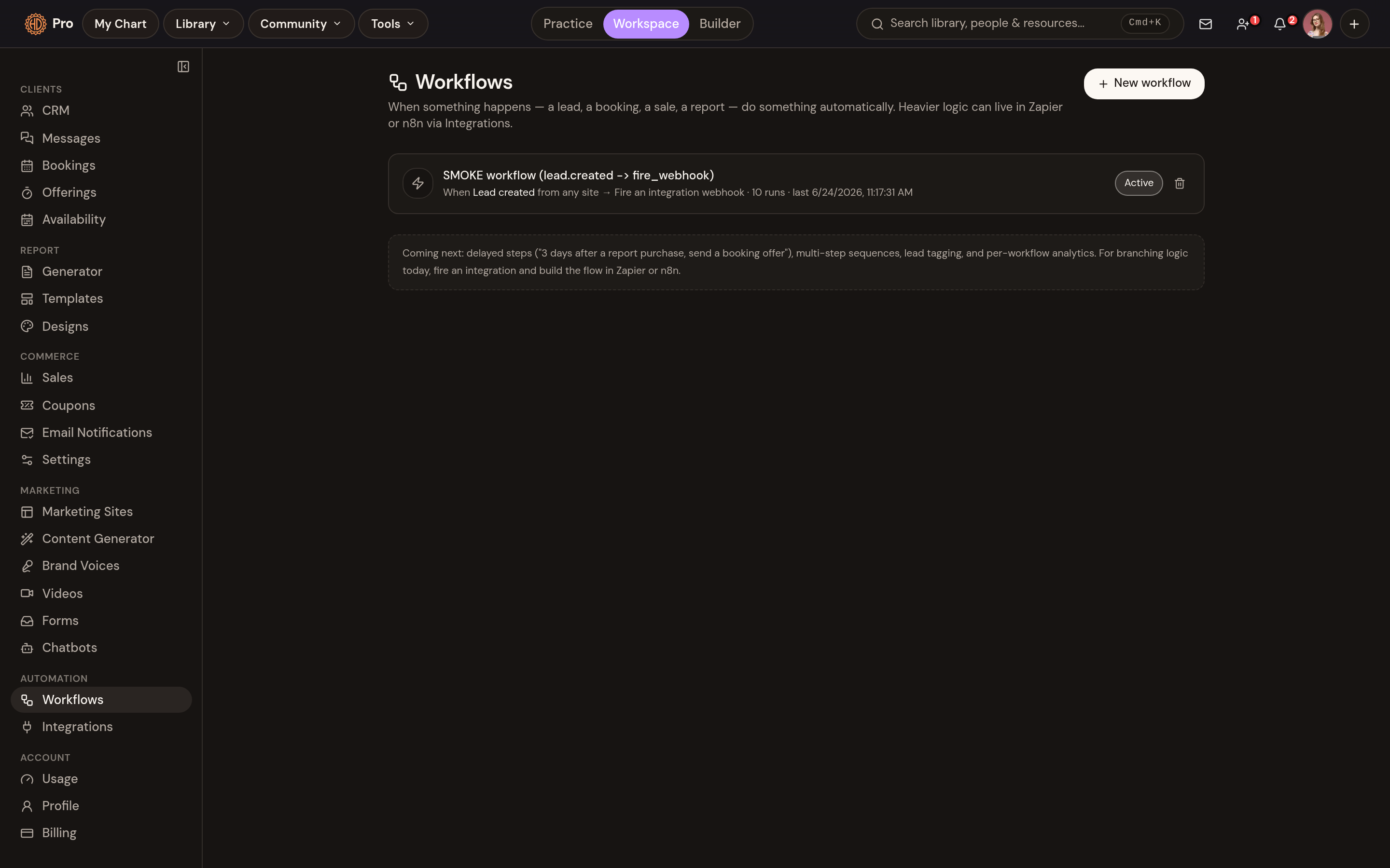 Workflows: automatic follow-ups on leads and sales
