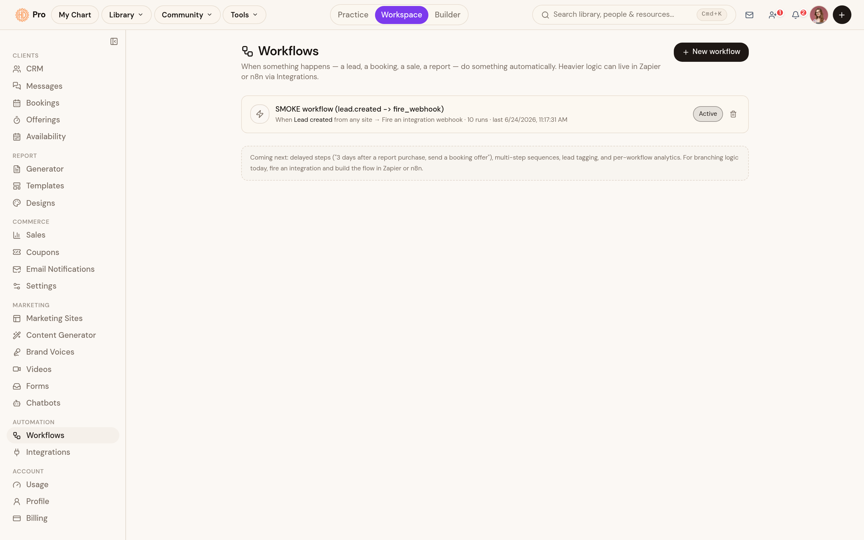 Workflows: automatic follow-ups on leads and sales