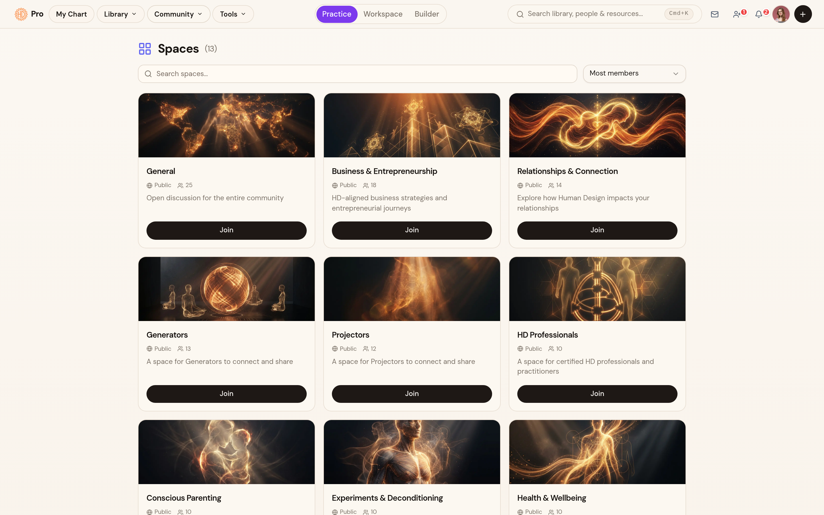Spaces: focused rooms inside the community